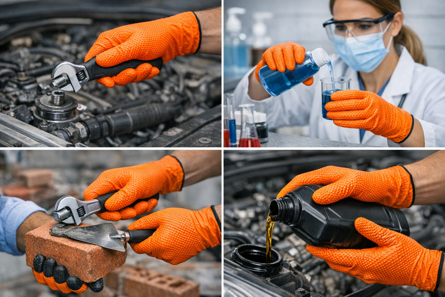 Nitrilhandschuhe Ultragrip - Orange - Extra stark, ölresistent & rutschfest Puderfrei Größe S bis XL