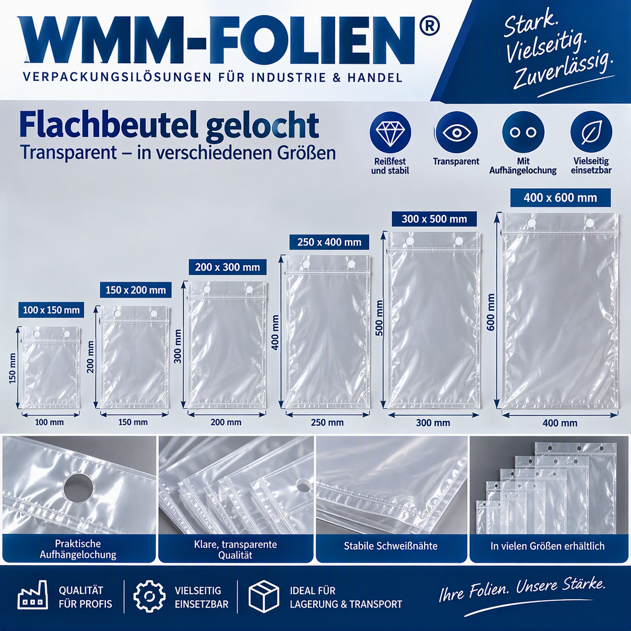 ABRISSBEUTEL MDPE/ HDPE FLACHBEUTEL GELOCHT VERPACKUNGSEINHEIT ABREISSBEUTEL