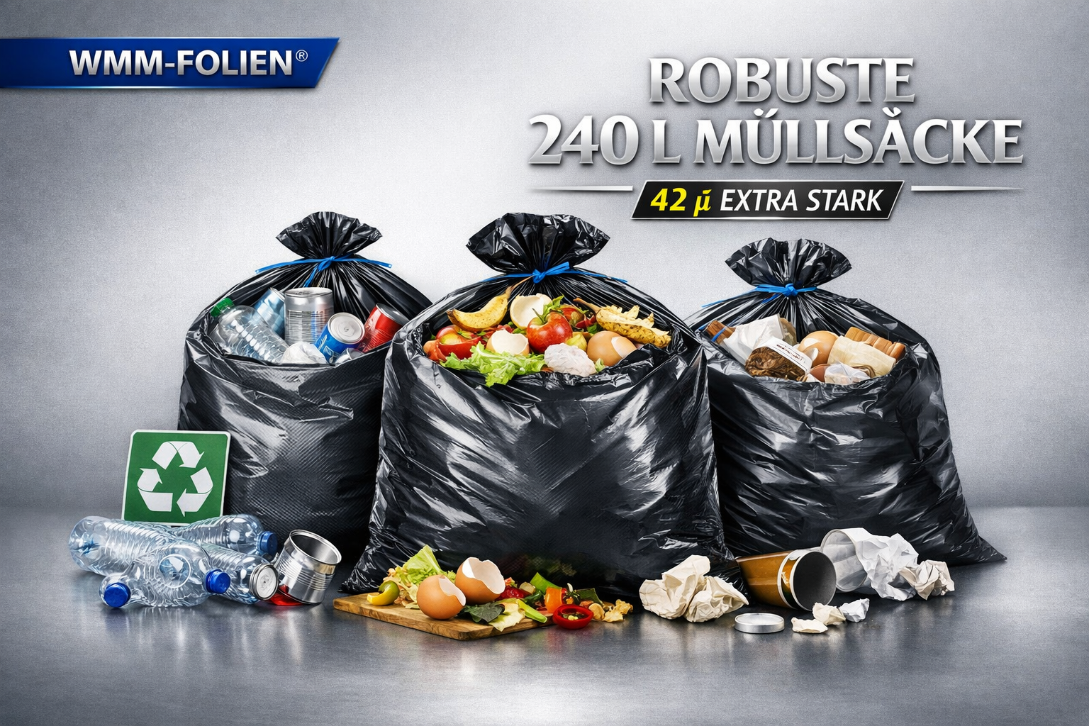 Müllsäcke und Abfallsäcke 120 Liter und 240Liter Robuste Ausführung in 24µm bis 37µm Folienstärke als Rolle